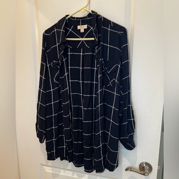 Style & Co Blue Plaid Button Up Top Size Large - Picture 11 of 11